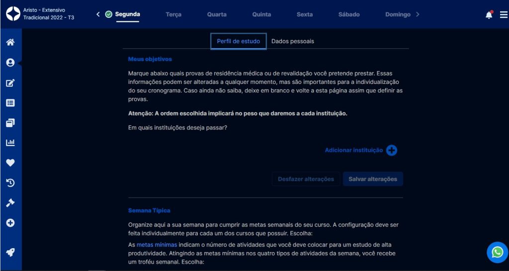 Plataforma Aristo: selecionando instituições prioritárias.